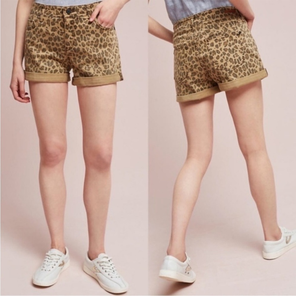 Anthropologie Pilcro Hyphen Leopard Jean Shorts Animal Print High Rise - Picture 2 of 6